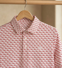 Rhoback Ohio State White Polo: Non-Bacon Collar Script Graphic Performance M-3XL