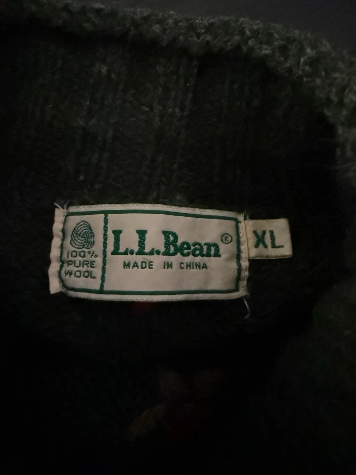 Suéter de malha LL Bean floral cabo GG 100% lã verde pescoço simulado vintage anos 80 raro - Imagem 3 de 4