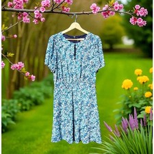 Loft Teal Floral Keyhole Cottagecore Romantic Mini Dress Size 4