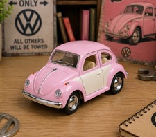 Kinsmart 1967 Volkswagen Beetle 132 Diecast Pull Back Pink White Opening Doors