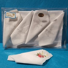 Taschent&uuml;cher aus reiner Baumwolle mit Stickerei Handarbeit - Vintage 6er + 1er Set
