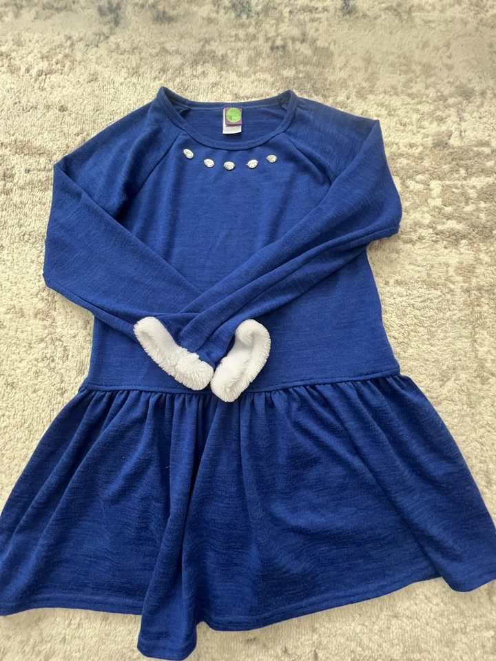 Túnica azul con leggings de pata de gallo Dollie & Me para niñas talla 12 Foto 4 de 4