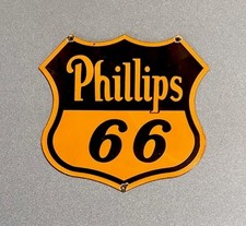 VINTAGE 12” PHILIPS ROUTE 66 PORCELAIN SIGN CAR GAS OIL TRUCK MOTORCYCLE