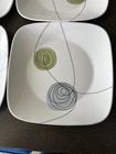 Set of 4 Corelle White Square Plates/W Black Green Scribble Dots 10 1/2" Square — photo 2