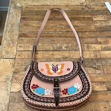 Mexican Hand-Tooled Leather Crossbody Bag Butterfly Floral Design