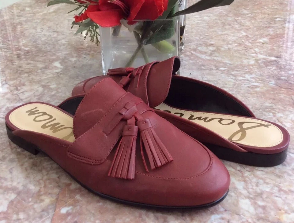 Sam Edelman Paris Rojo Slipon Cuero Borla Mula Toboganes Talla 7.5M Usado en Excelente Condición! Precio de venta sugerido por el fabricante $150