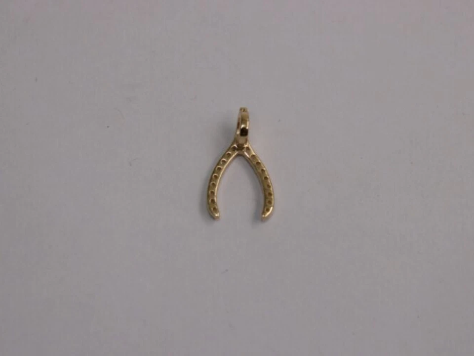 Colgante Wishbone de oro amarillo macizo de 14K tachonado con diamantes delicada Navidad. Foto 3 de 4