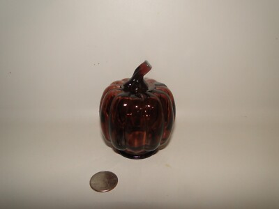 Small Glass Brown Pumpkin, Crescent Enterprise, 3 3/4'' Tall, Applied Stem