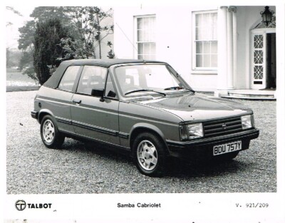 TALBOT SAMBA CABRIOLET 1983 FACTORY PRESS PHOTO (BLACK & WHITE : 215 x 165mm)