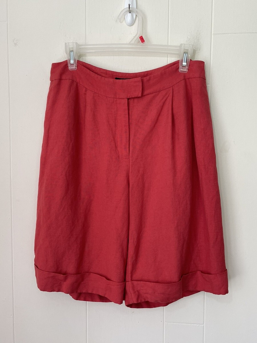 Alfani Linen Blend High Waisted Shorts Orange Red Pleated