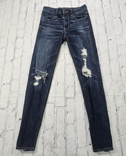 American Eagle WOMENS 0 Super Stretch X Blue High Rise Jegging Distressed Jeans