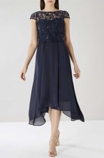 Coast Embroidered Bodice Dress Navy UK 8