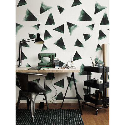 Dunkelgrüne Dreiecke Geometrisch Minimalistisch Tapete aus Vlies Dreieck