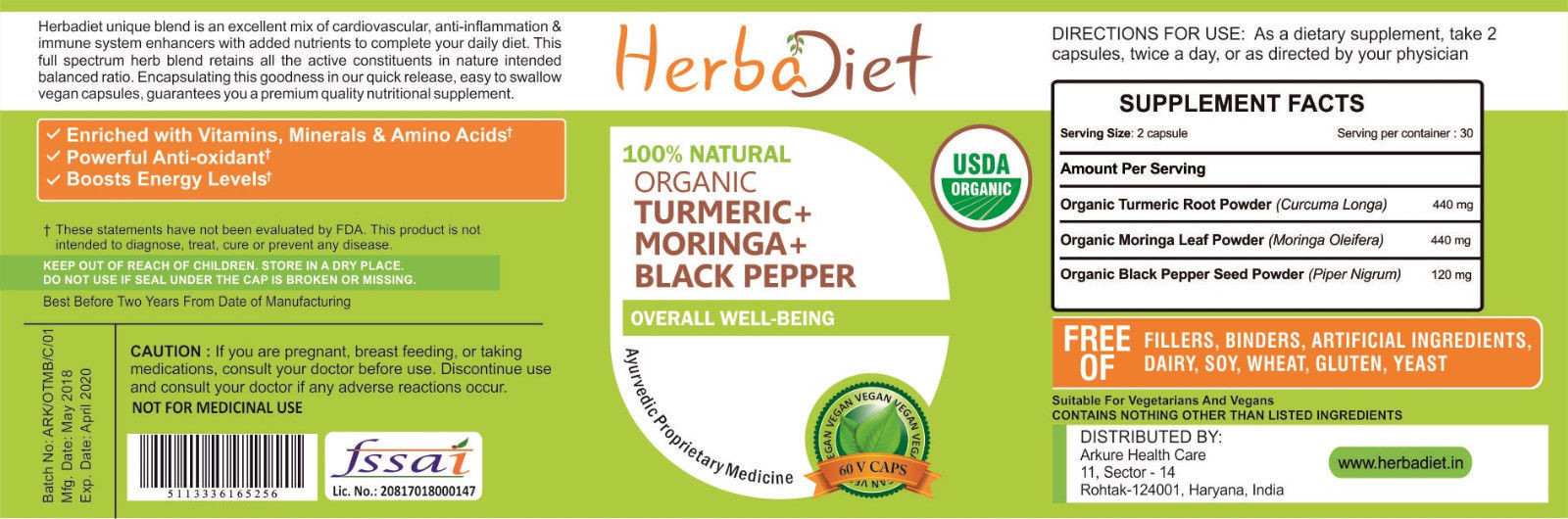 Organic Turmeric Moringa & Black Pepper Capsules Blend with Curcumin & Piperine eBay