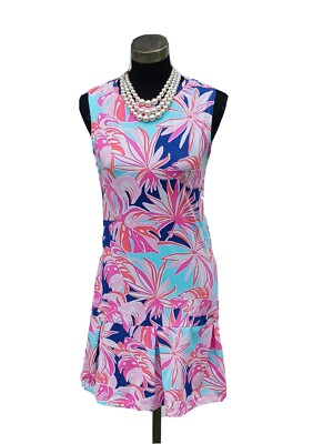 Amelia Quin Resort Luxury Wear Cotton Dress Sz XS White Blue Pink Orange Pleat S
