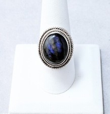 Natural Blue Labradorite Handmade Sterling Silver Statement Ring   Size 9