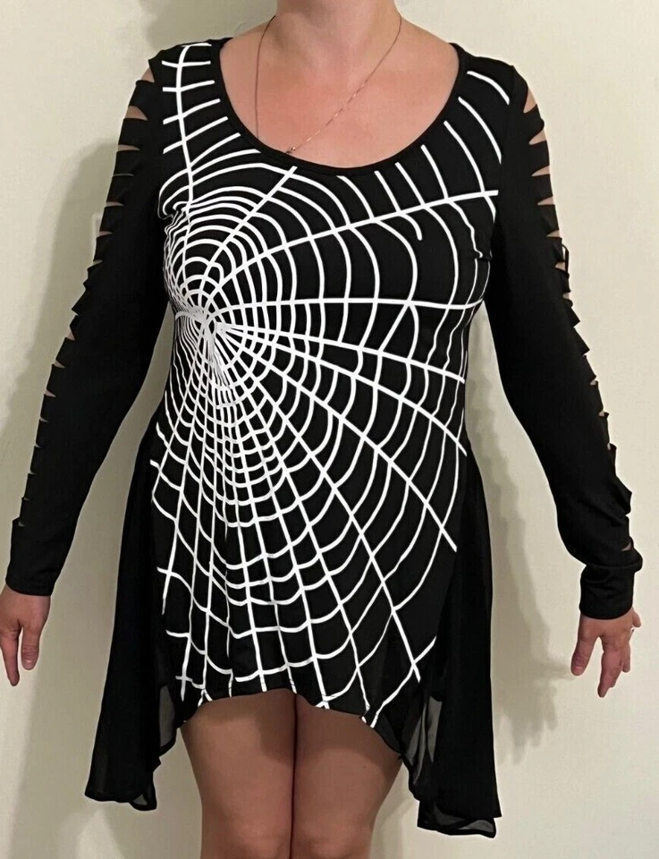 New Spiderweb Plus Size Tunic Top Ripped Sleeve Halloween Costume M L XL XXL 3XL - Image 2 of 4