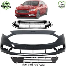Front Bumper Cover Fascia & Grille Assembly Kit For 2017-2018 Ford Fusion