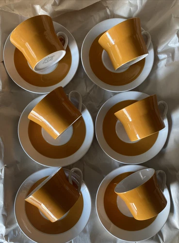 Vintage Retro Mid Century Mikasa Duplex Orange Ben Seibel Mugs & Saucers 12 pcs