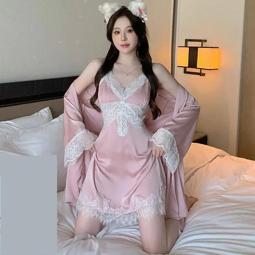 Sexy Mujeres Albornoz Sedoso Satén Batas Vestido de Noche Lencería Prendas para dormir Kimono Vestido - Imagen 5 de 25