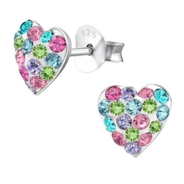 Bunte Zirkonia Herz Ohrstecker 925 Silber MäDchen Damen Ohrringe Kinder Herzchen-image
