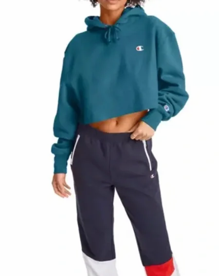 NEW CHAMPION PRESTIGE BLUE REVERSE WEAVE CROPPED CUT-OFF HOODIE SZ XXL