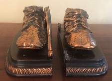 Vintage Pair Of Bronze Copper Baby Shoe Bookends Nursery Decor With Damage