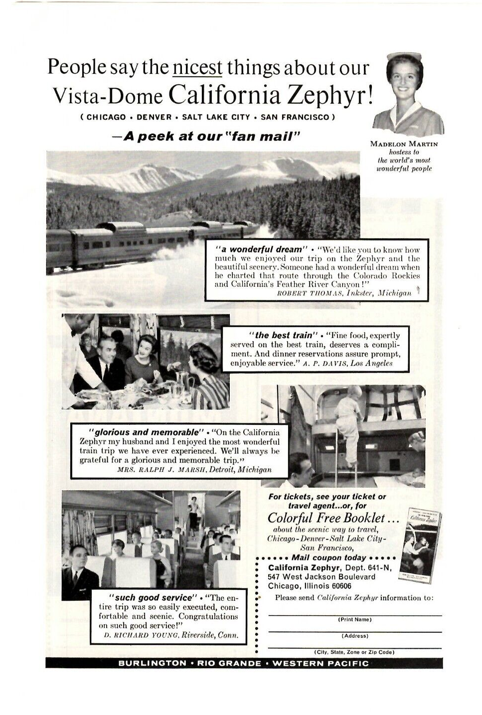 1964 Print Ad California Zephyr Vista Dome Burlington Rio Grande