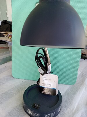 Mainstays LED Gooseneck Desk Lamp with AC Outlet in Base Navy
