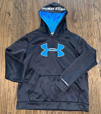 Under Armour Storm Hoodie Youth Boys Large Pullover Blue Logo Black  Sweatshirt