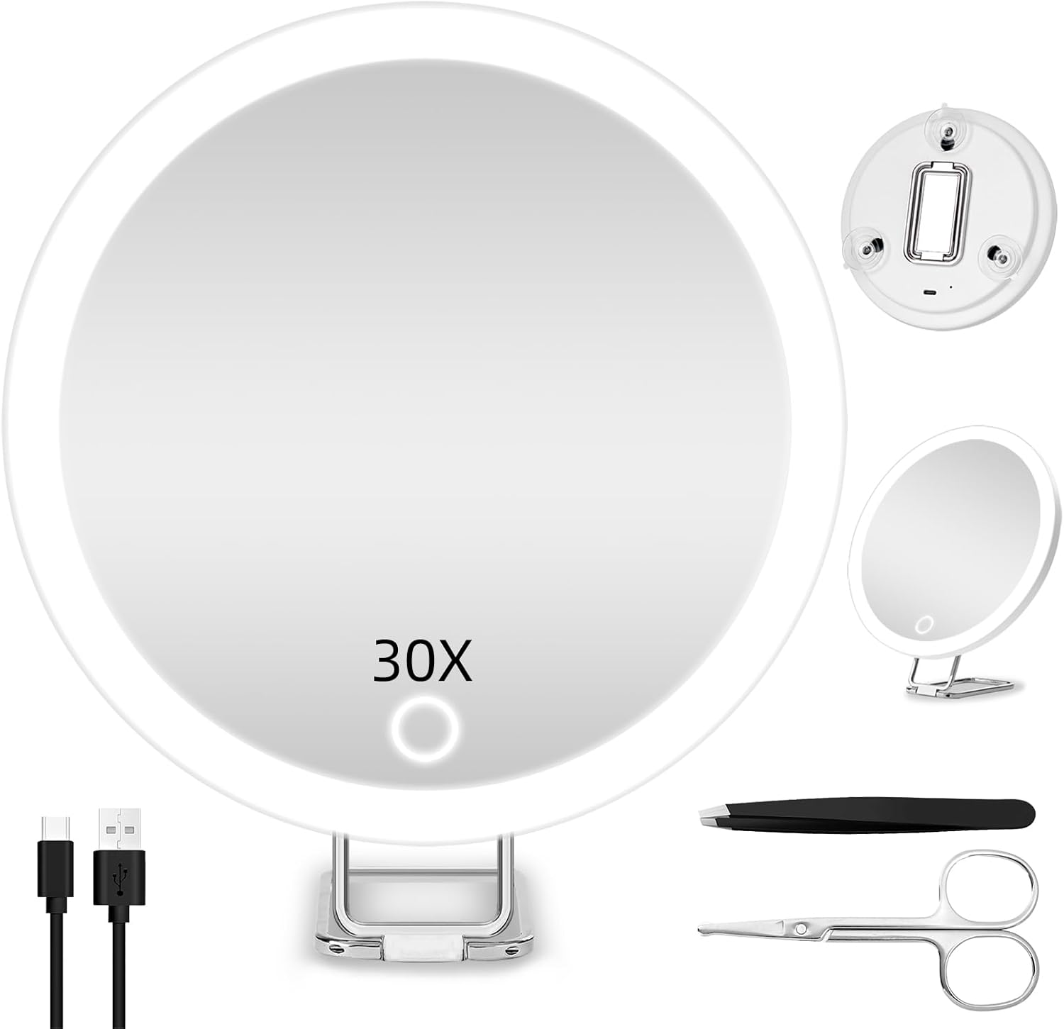 30Xmagnifying Mirror with Lights Large 6'' Makeup Lighted Magnification High