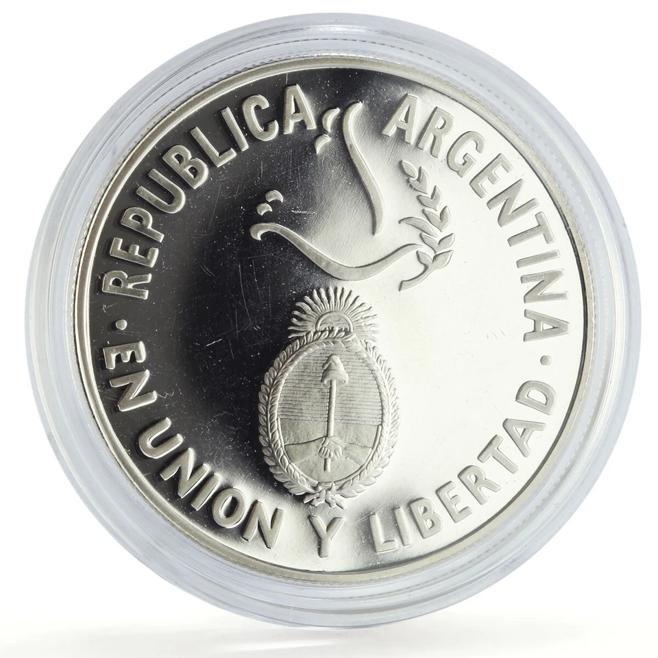 Argentina 1 Peso Naciones Unidas Logo 50 Aniversario Prueba Moneda Plata 1995 Foto 4 de 4