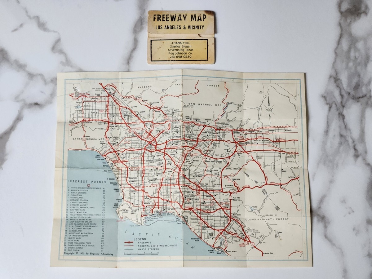 Vintage 1973 Pocket Freeway Map Los Angeles & Vicinity California