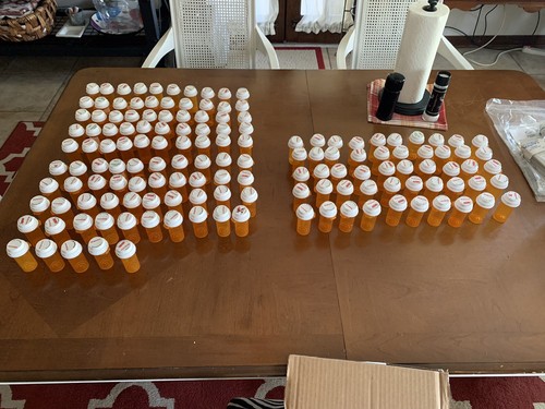 20 Empty Plastic Amber RX Pill Prescription Med. Size PM10 Bottle Crafts Storage