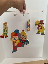 NOS MCM Vintage Wooden Musical Clowns Eden Baby Mobile