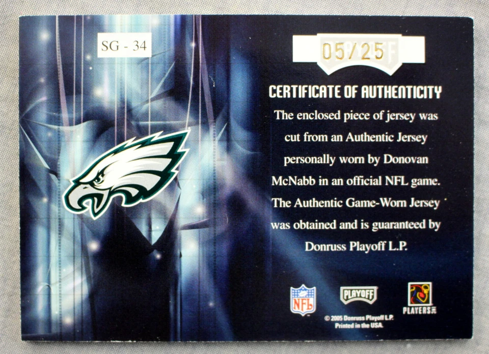 Donovan McNabb 2005 Playoff Absolute Memorabilia Star Gazing Jersey 1/1  #5/25 - Image 2 of 2