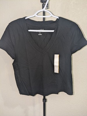 womens universal thread v-neck tee shirt-black-small