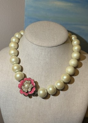 Vintage Carolee Faux Pearl Chunky Pink Flower Necklace