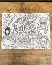'CALIFAS' Hand Drawn on Cloth Chicano Prison Jail Folk Art Panos Pano 20 x 15