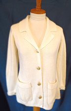 Vintage 80's Classic White Lapel Cardigan  Gold Buttons Size S/M