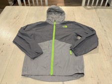 North Face Jacket Boys Medium 10/12 Gray Neon Green Hooded Windbreaker Coat