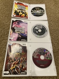 Wii Console Bundle Guitar Hero Games + Controllers + Guitar + Cords + Tested!!