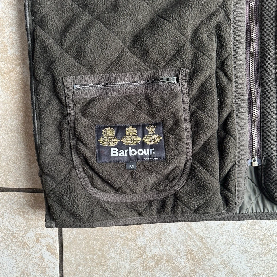 Chaleco Chaleco Barbour Polarquilt Para Hombre Mediano Verde Oliva Diamante Acolchado Cremallera Completa Foto 3 de 4