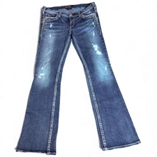 Silver Co. Bootcut Jeans Women's 32x35 Blue Denim Medium Wash Distressed Casual