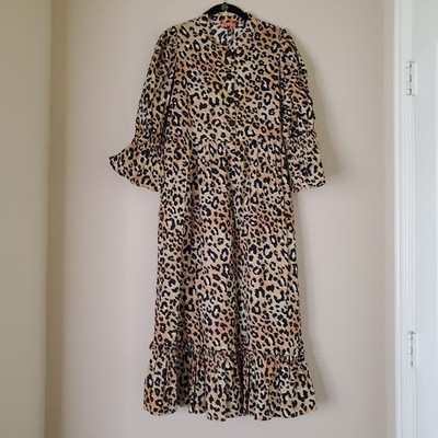 KITRI Womens Dress Cheetah Leopard Print Midi Sz US Cotton