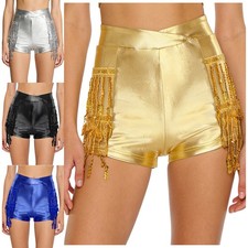Women Clubwear Dating Costume Booty Shorts Tango Shiny Jazz Metallic Pole Dance