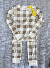Old Navy Unisex Kids Plaid Pajama Set Long Sleeve 100 Cotton M 8 Beige White