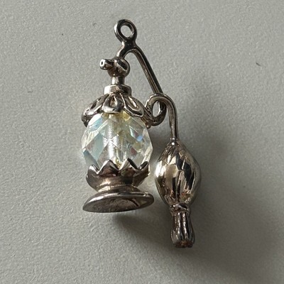 Vtg Sterling Silver 925 Charm Crystal Perfume Bottle Aurora Borealis 1 1/8''