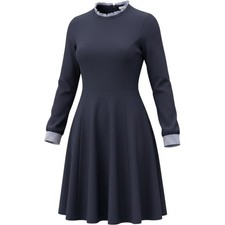 Shirt Dress Womens M Navy Blue Layered Stripe Ruffle Long Sleeve Mini Office