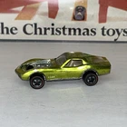 1968 Hot Wheels Redline US Custom Corvette Lime Yellow White Interior “no hood”